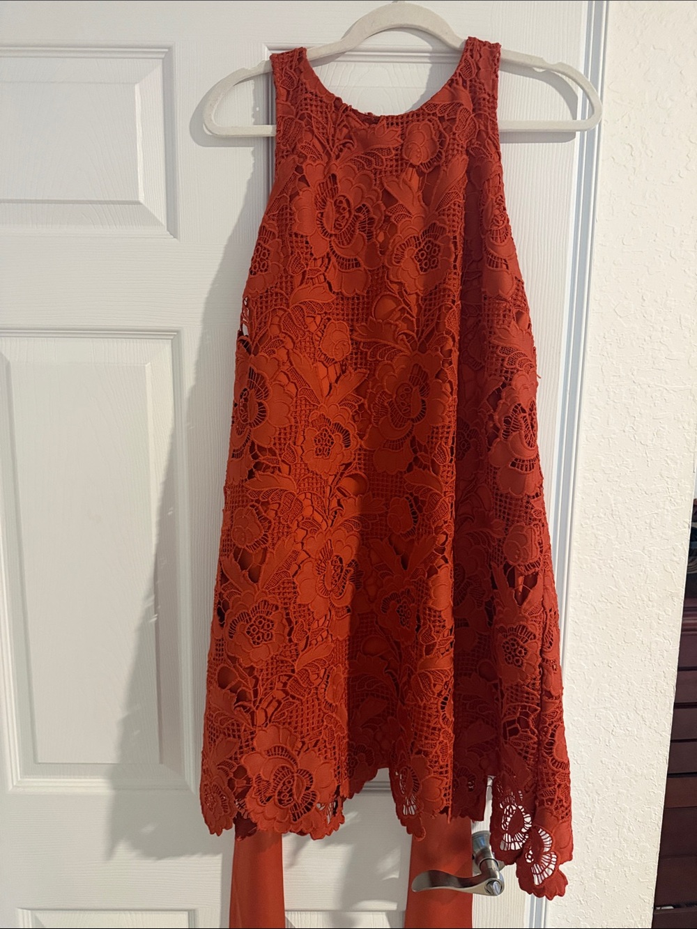 Sleeveless Lace A-Line Dress in Rust Orange